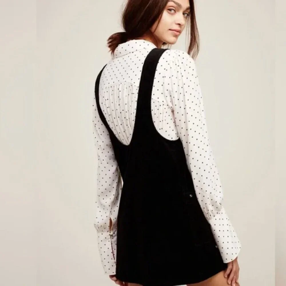 Free People Devoted to You Black Corded Corduroy Mini Dress Women's size 2